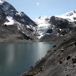 Glacier and glacier lake in the Bolivian Andes