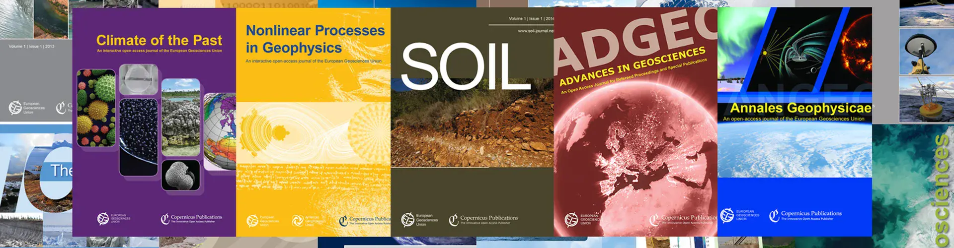 Covers of EGU's 17 open access journals