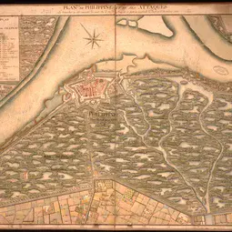 Map showing the strategic flooding of the Philippine area, southwestern Netherlands, in 1747 at the time of a French military attack
