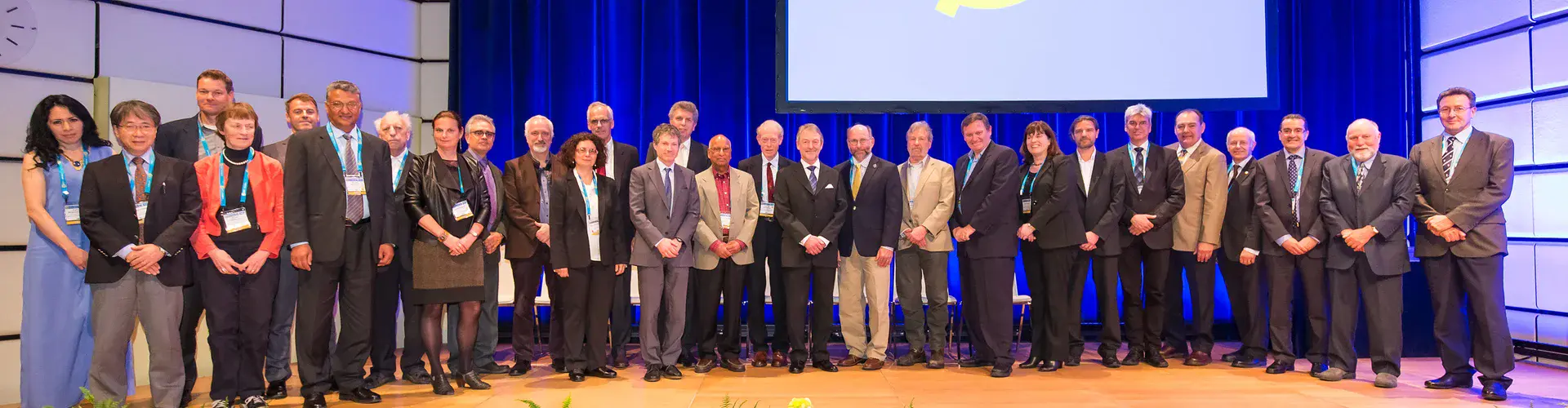 A few of last year's awardees with the EGU President and Vice-President at the EGU 2016 Awards Ceremony (Credit: EGU/Foto Pfluegl)