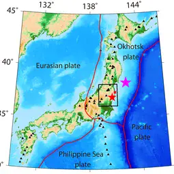 Map of Japan's islands indicating the area of study