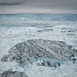 Tabular iceberg in front of the Jakobshavn Isbræ terminus