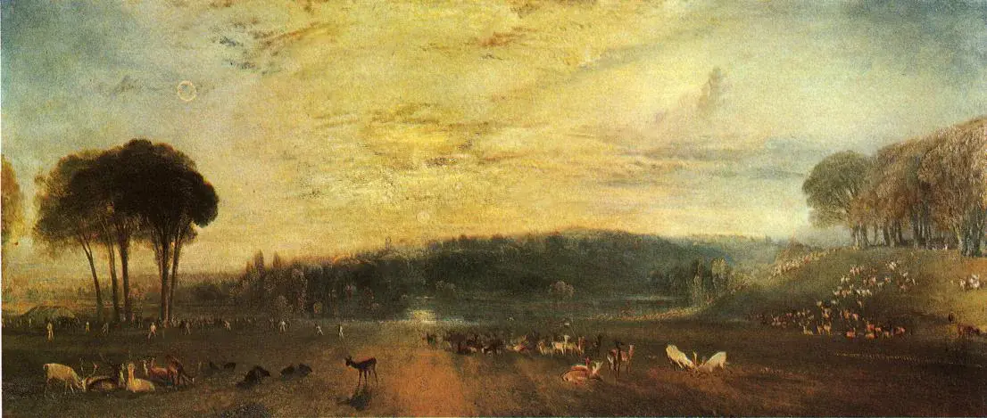 The Lake, Petworth: Sunset, Fighting Bucks, by J. M. W. Turner