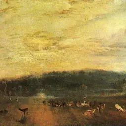 The Lake, Petworth: Sunset, Fighting Bucks, by J. M. W. Turner