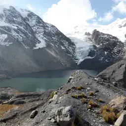 Glacier and glacier lake in the Bolivian Andes