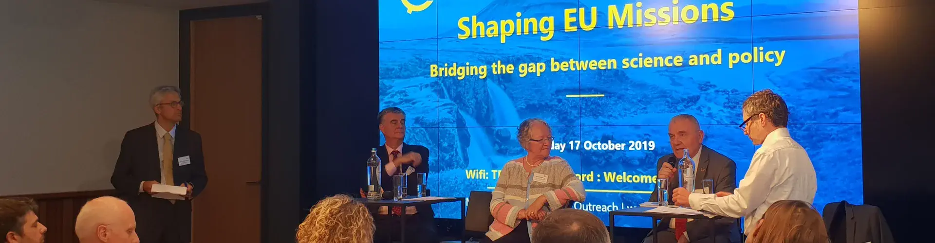 Panelists speaking at the EGU's shaping EU Missions event in Brussels, Belgium. (Credit: European Geosciences Union)