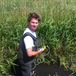 Rolf Hut testing the temperature-sensing waders in the field (1)