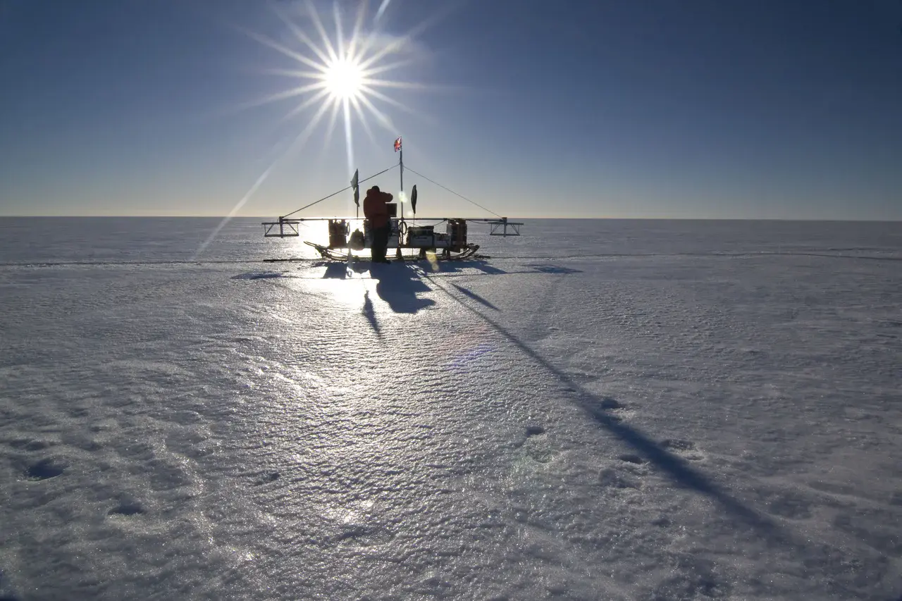BAS radar sledge on the Larsen Ice Shelf (Credit: Adam Clark, British Antarctic Survey (BAS))