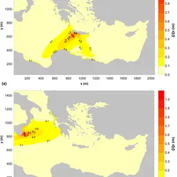 Simulated water elevation for two tsunami scenarios