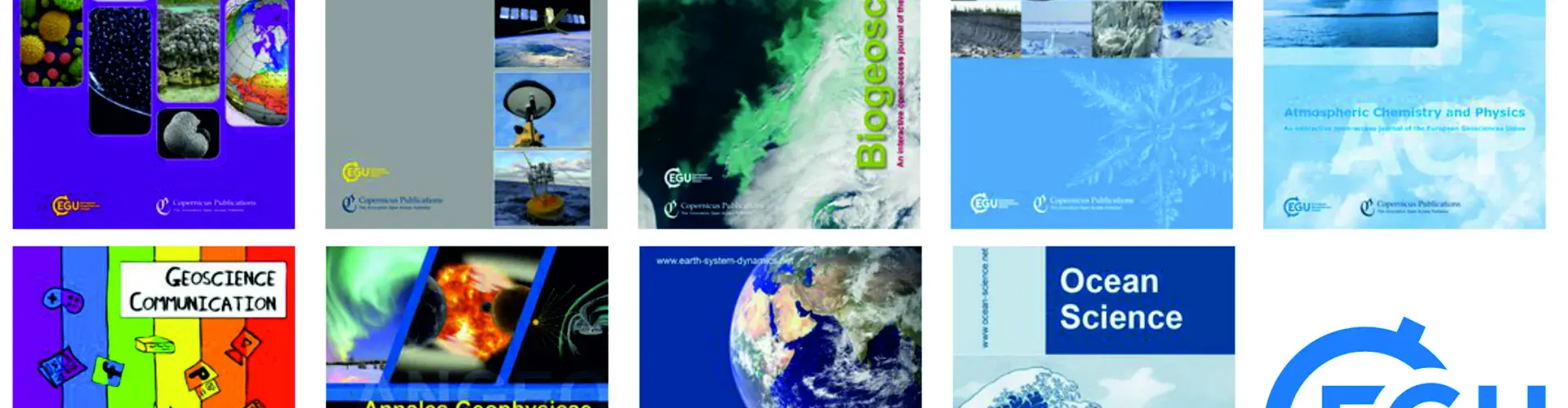 Covers from EGU's open access journals (Credit: EGU)