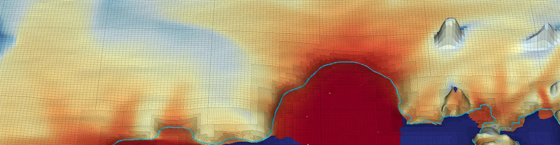 The retreat in West Antarctica’s Amundsen Sea Embayment in 2154, according to the computer model. Red represents very fast ice loss. (Credit: Cornford et al., The Cryosphere, 2015)