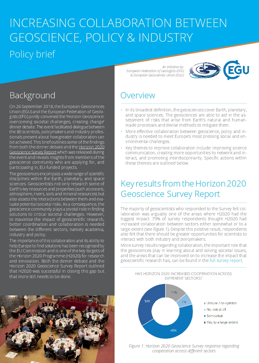 EGU/EFG Policy Brief: Increasing collaboration between geoscience, policy and industry