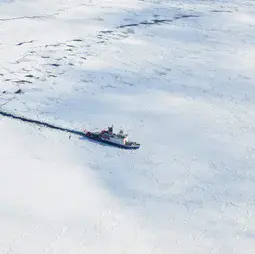 Research ice breaker Polarstern moving through the sea ice of the Weddell Sea in September 2013