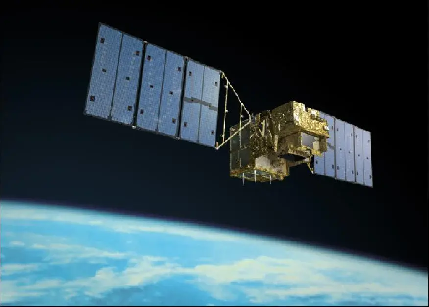 An artist's rendition of the Greenhouse gases Observing SATellite (GOSAT) operating in space (Credit: JAXA)