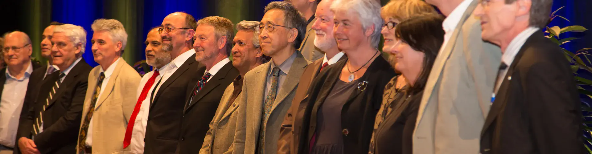 A few of last year's awardees pose with the EGU President and Vice-President at the EGU 2014 Awards Ceremony. (Credit: EGU/Foto Pfluegl)