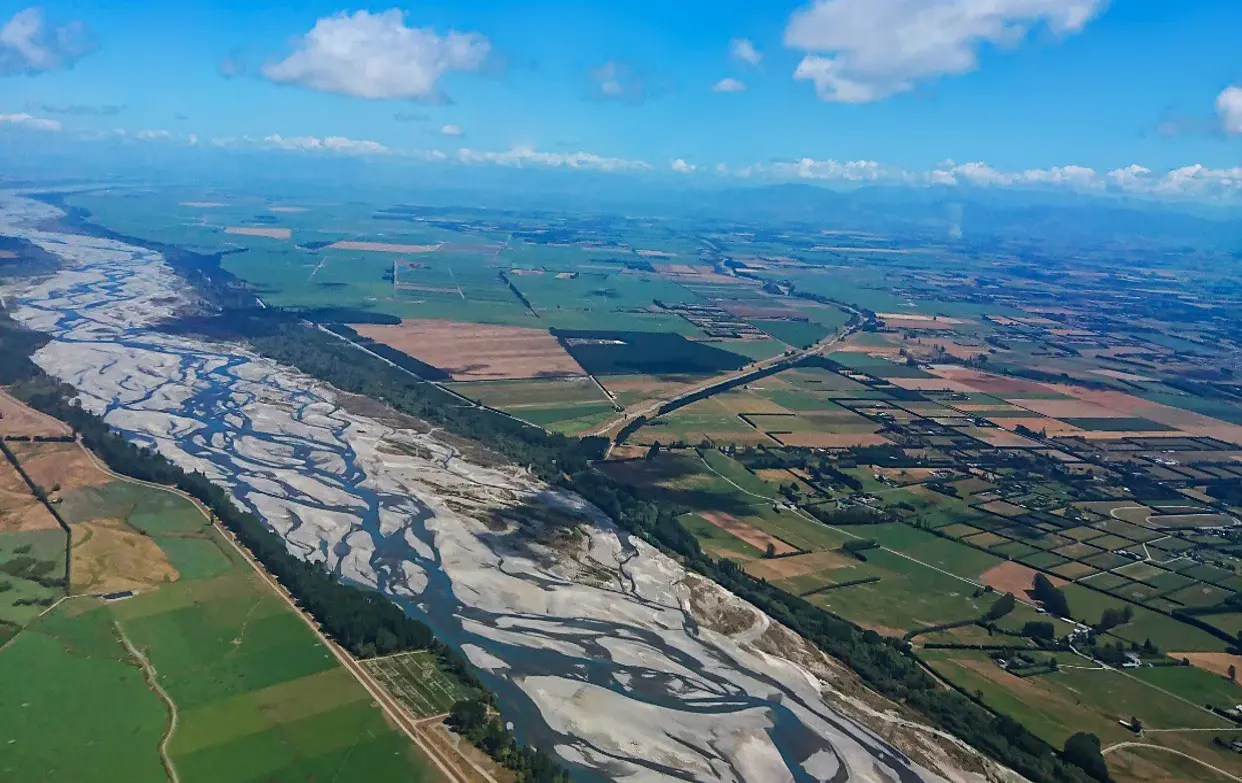 The braided Waimakariri River located at the heart of Waitaha Canterbury, in Aotearoa New Zealand’s South Island (Credit: University of Canterbury)