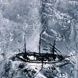Aerial view of the Gauss (Erich von Drygalski's ship) in the ice during the 1901 German Antarctic Expedition