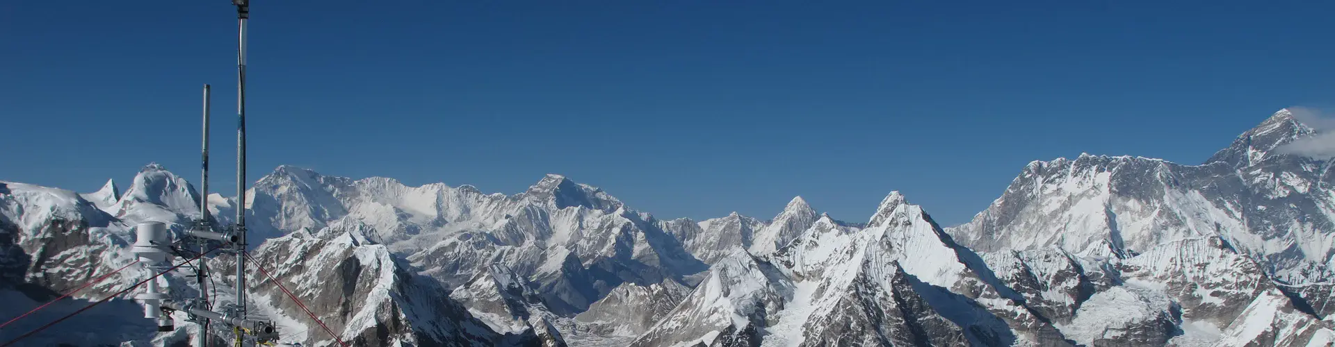 Instruments used on Mera Glacier to study the Dudh Koshi basin (Everest visible in the background) (Credit: Patrick Wagnon)
