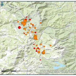 INGV terremoti map with information on the location, magnitude and time of the central Italy earthquake and its aftershocks