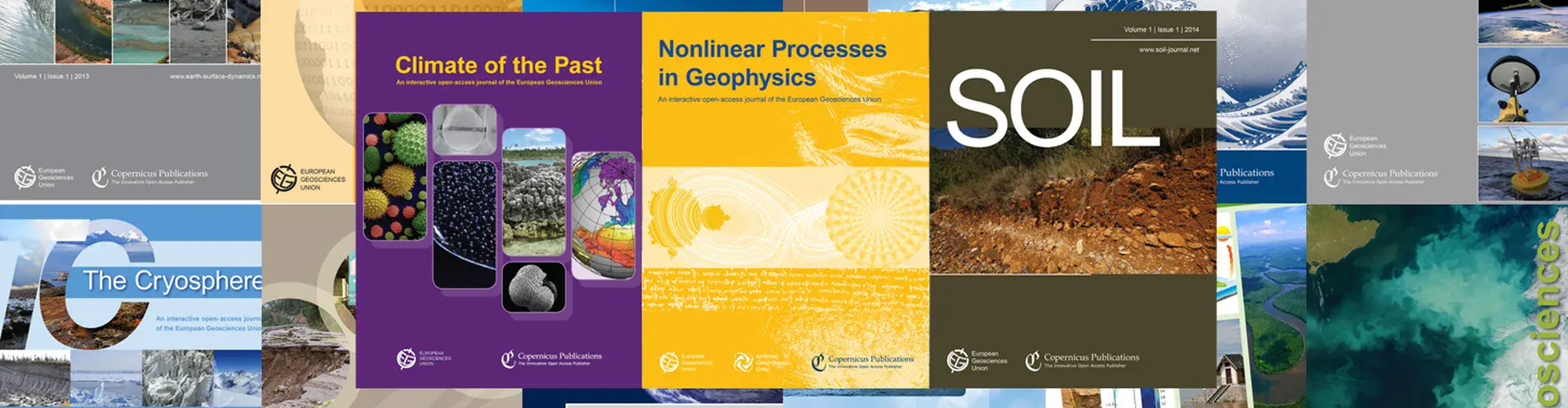 Covers of the 15 EGU journals with a two-stage publication concept