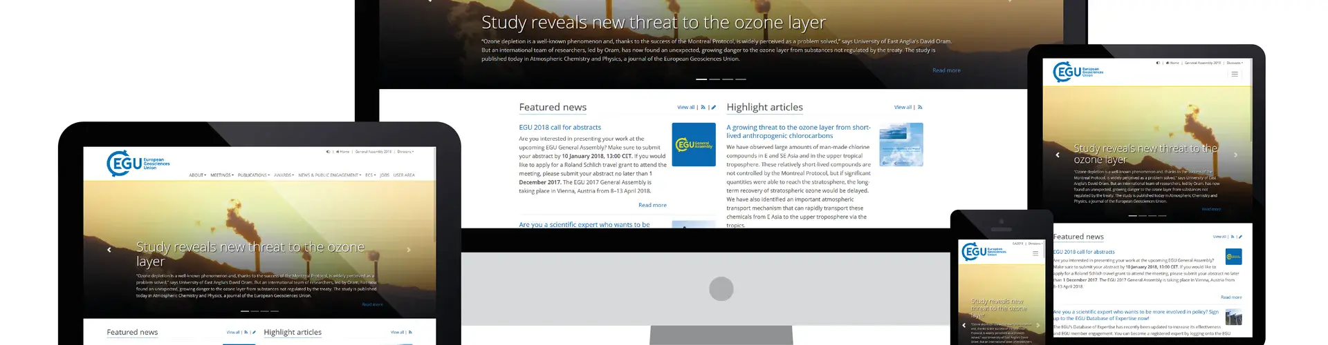A preview of the responsive design on the new EGU website (Credit: EGU/freepik)