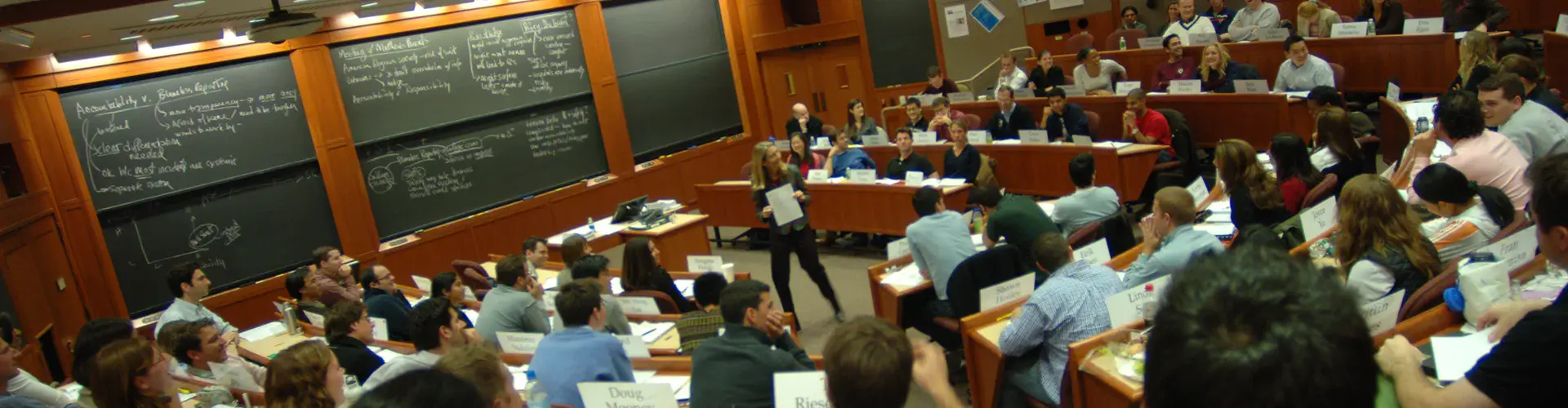 A Harvard Business School classroom (Credit: HBS1908 by CC 3.0 via Wikimedia Commons)