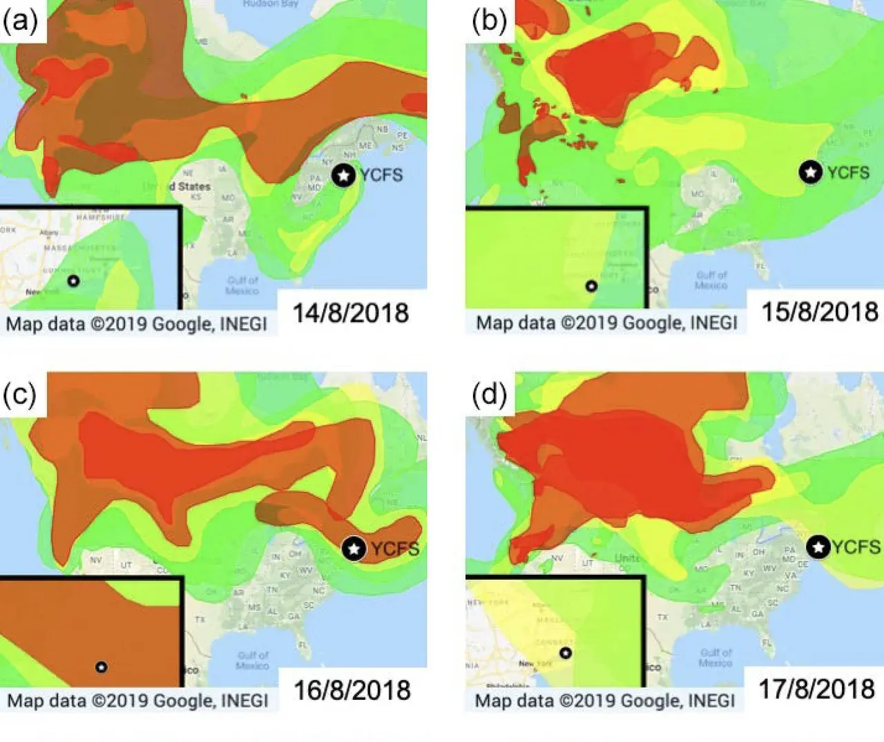 Satellite-based smoke maps (NOAA) (Credit: Rogers et al., Atmos. Chem. Phys., 2019)