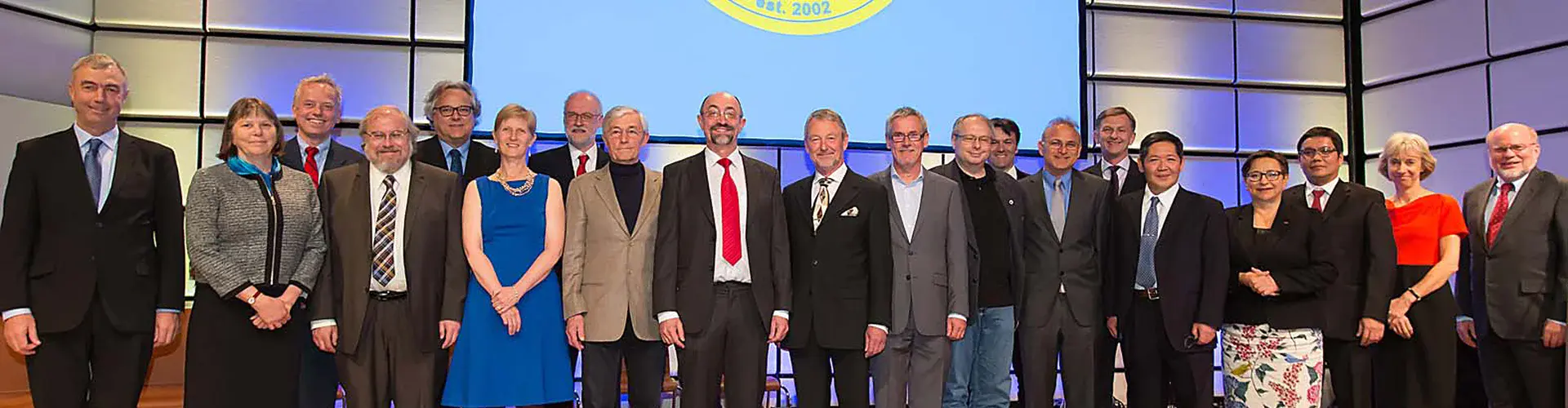 A few of last year's awardees with the EGU President and Vice-President at the EGU 2015 Awards Ceremony. (Credit: EGU/Foto Pfluegl)