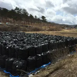 Overview of an area near Fukushima used for temporary storage of contaminated land