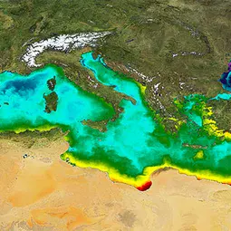 A day's sea surface temperature values in the Mediterranean in October 2011