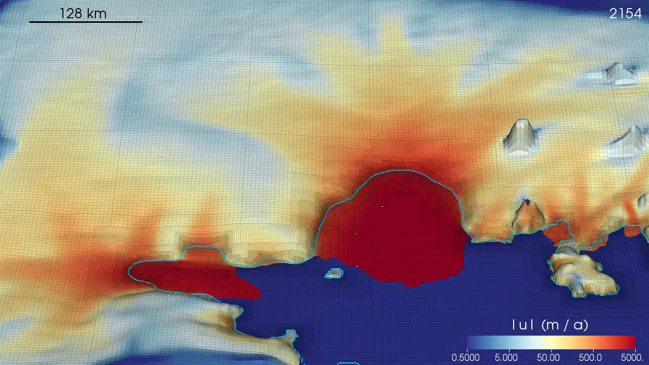 Retreat in the Amundsen Sea Embayment in 2154 (Credit: Cornford et al., The Cryosphere, 2015)