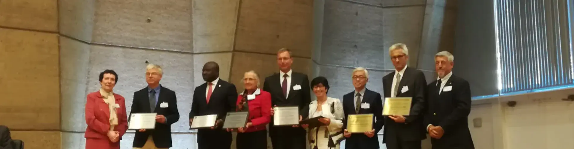 EGU President Alberto Montanari (second from right) on stage with other awardees at the IUGG event