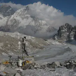 Taking measurements on a glacier in the Dudh Koshi basin